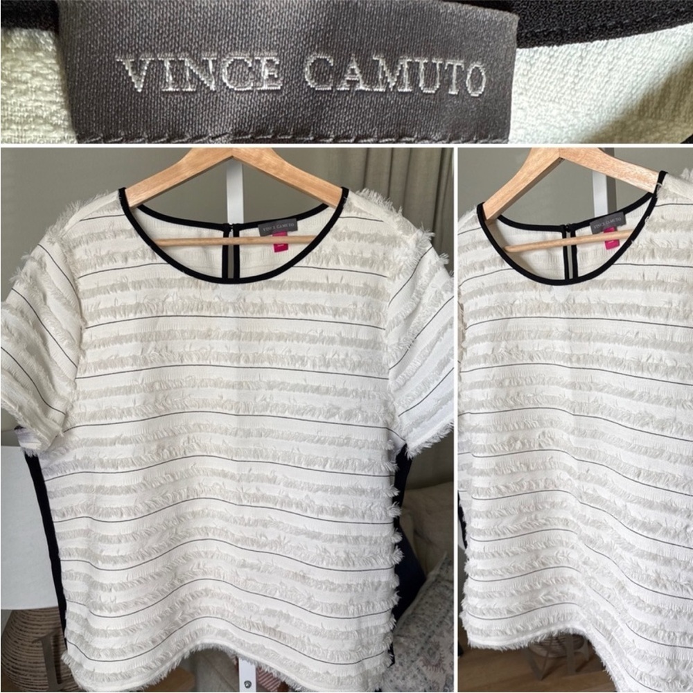 ❤️ Vince Camuto - Ivory Fringe Trim Blouse - L